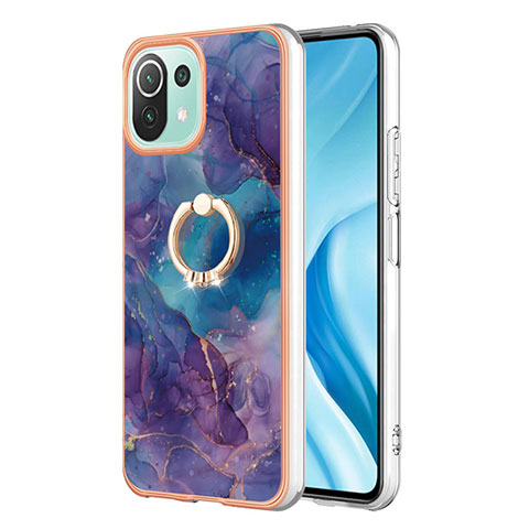 Coque Silicone Motif Fantaisie Souple Couleur Unie Etui Housse avec Support Bague Anneau YB1 pour Xiaomi Mi 11 Lite 4G Violet