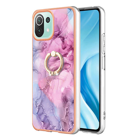 Coque Silicone Motif Fantaisie Souple Couleur Unie Etui Housse avec Support Bague Anneau YB1 pour Xiaomi Mi 11 Lite 5G Violet Clair