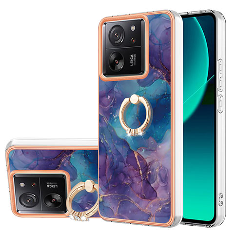 Coque Silicone Motif Fantaisie Souple Couleur Unie Etui Housse avec Support Bague Anneau YB1 pour Xiaomi Mi 13T 5G Violet