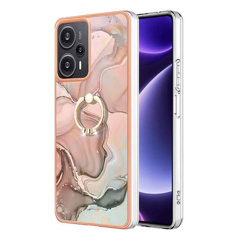 Coque Silicone Motif Fantaisie Souple Couleur Unie Etui Housse avec Support Bague Anneau YB1 pour Xiaomi Poco F5 5G Rose