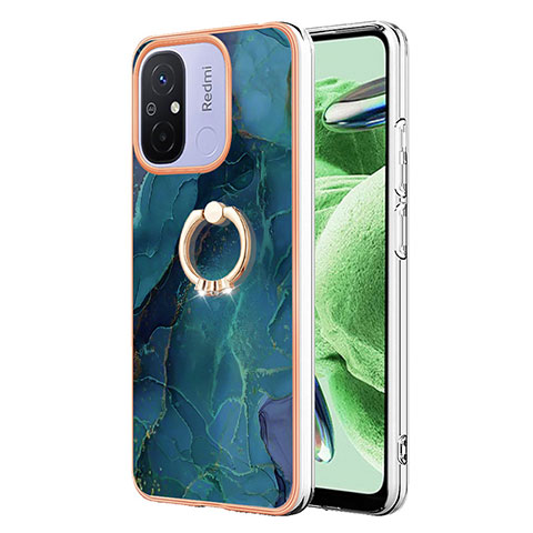 Coque Silicone Motif Fantaisie Souple Couleur Unie Etui Housse avec Support Bague Anneau YB1 pour Xiaomi Redmi 12C 4G Vert