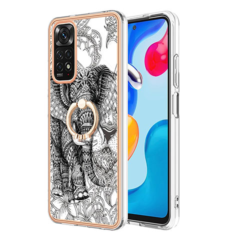 Coque Silicone Motif Fantaisie Souple Couleur Unie Etui Housse avec Support Bague Anneau YB1 pour Xiaomi Redmi Note 11 4G (2022) Gris