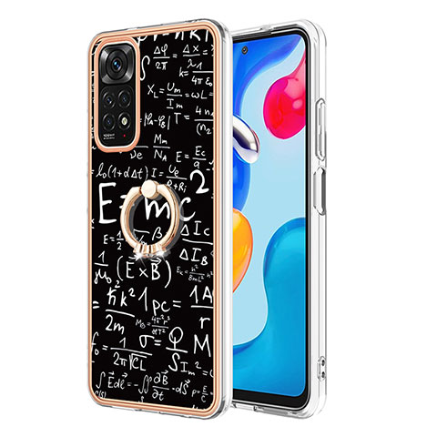 Coque Silicone Motif Fantaisie Souple Couleur Unie Etui Housse avec Support Bague Anneau YB1 pour Xiaomi Redmi Note 11 4G (2022) Noir