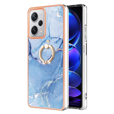 Coque Silicone Motif Fantaisie Souple Couleur Unie Etui Housse avec Support Bague Anneau YB1 pour Xiaomi Redmi Note 12 Explorer Bleu