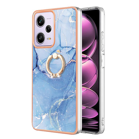 Coque Silicone Motif Fantaisie Souple Couleur Unie Etui Housse avec Support Bague Anneau YB1 pour Xiaomi Redmi Note 12 Pro 5G Bleu