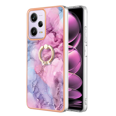 Coque Silicone Motif Fantaisie Souple Couleur Unie Etui Housse avec Support Bague Anneau YB1 pour Xiaomi Redmi Note 12 Pro 5G Violet Clair