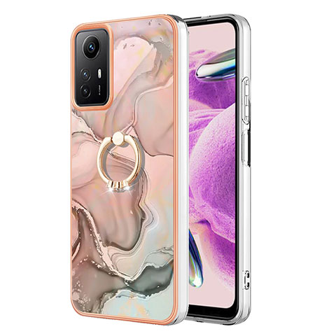 Coque Silicone Motif Fantaisie Souple Couleur Unie Etui Housse avec Support Bague Anneau YB1 pour Xiaomi Redmi Note 12S Rose