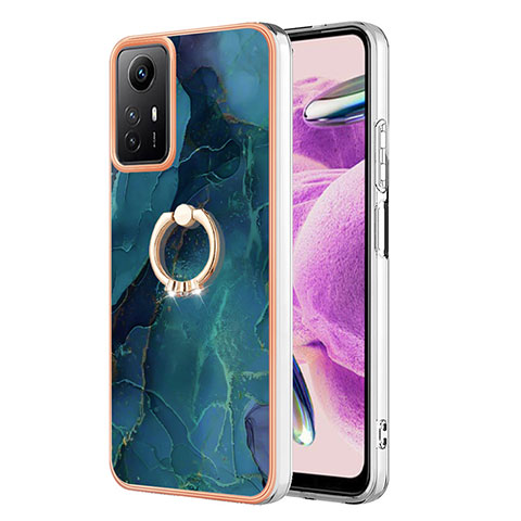 Coque Silicone Motif Fantaisie Souple Couleur Unie Etui Housse avec Support Bague Anneau YB1 pour Xiaomi Redmi Note 12S Vert