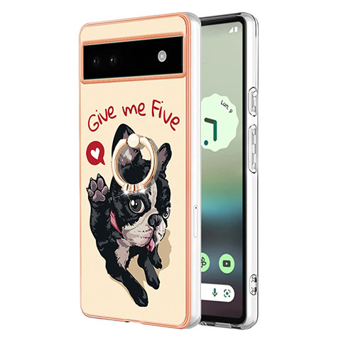 Coque Silicone Motif Fantaisie Souple Couleur Unie Etui Housse avec Support Bague Anneau YB2 pour Google Pixel 6a 5G Kaki