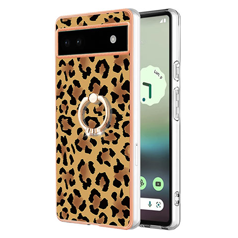 Coque Silicone Motif Fantaisie Souple Couleur Unie Etui Housse avec Support Bague Anneau YB2 pour Google Pixel 6a 5G Marron