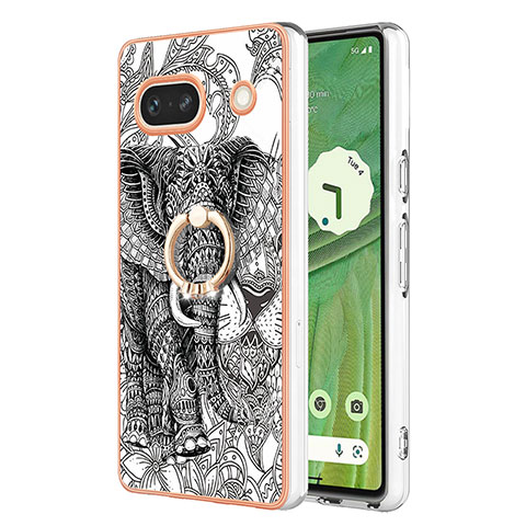 Coque Silicone Motif Fantaisie Souple Couleur Unie Etui Housse avec Support Bague Anneau YB2 pour Google Pixel 7a 5G Gris