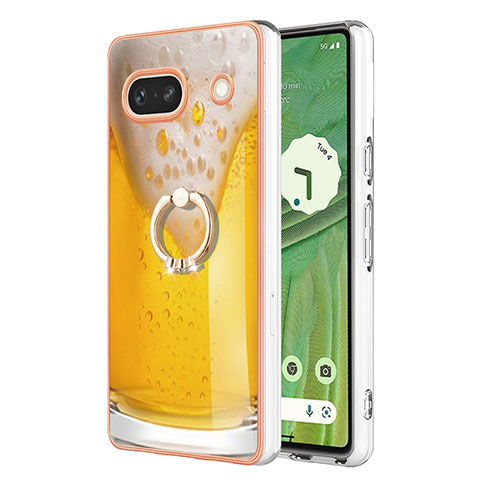 Coque Silicone Motif Fantaisie Souple Couleur Unie Etui Housse avec Support Bague Anneau YB2 pour Google Pixel 7a 5G Jaune