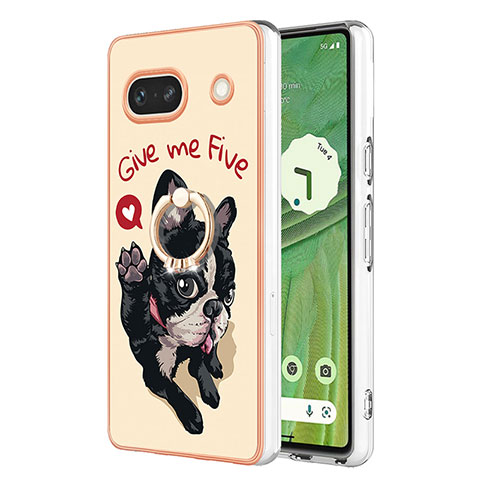 Coque Silicone Motif Fantaisie Souple Couleur Unie Etui Housse avec Support Bague Anneau YB2 pour Google Pixel 7a 5G Kaki