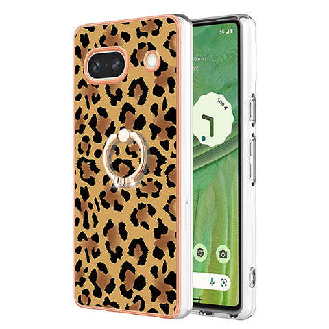 Coque Silicone Motif Fantaisie Souple Couleur Unie Etui Housse avec Support Bague Anneau YB2 pour Google Pixel 7a 5G Marron