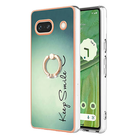 Coque Silicone Motif Fantaisie Souple Couleur Unie Etui Housse avec Support Bague Anneau YB2 pour Google Pixel 7a 5G Vert