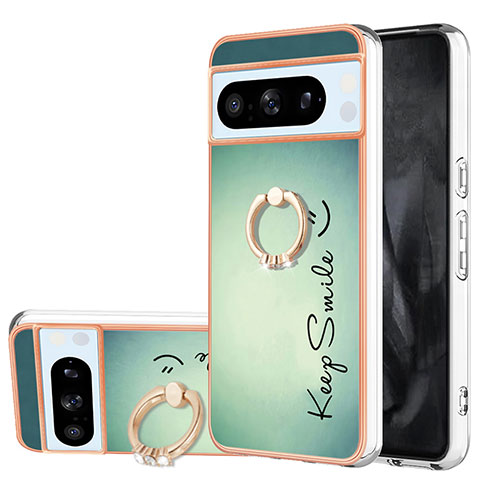 Coque Silicone Motif Fantaisie Souple Couleur Unie Etui Housse avec Support Bague Anneau YB2 pour Google Pixel 8 Pro 5G Vert