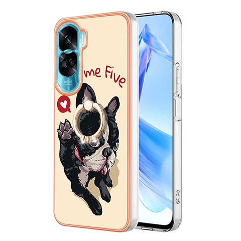 Coque Silicone Motif Fantaisie Souple Couleur Unie Etui Housse avec Support Bague Anneau YB2 pour Huawei Honor 90 Lite 5G Kaki