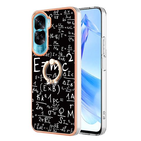 Coque Silicone Motif Fantaisie Souple Couleur Unie Etui Housse avec Support Bague Anneau YB2 pour Huawei Honor 90 Lite 5G Noir