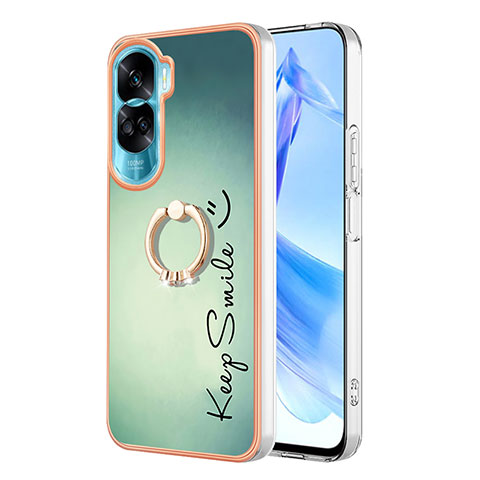 Coque Silicone Motif Fantaisie Souple Couleur Unie Etui Housse avec Support Bague Anneau YB2 pour Huawei Honor 90 Lite 5G Vert