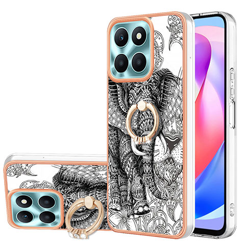 Coque Silicone Motif Fantaisie Souple Couleur Unie Etui Housse avec Support Bague Anneau YB2 pour Huawei Honor X6a Gris