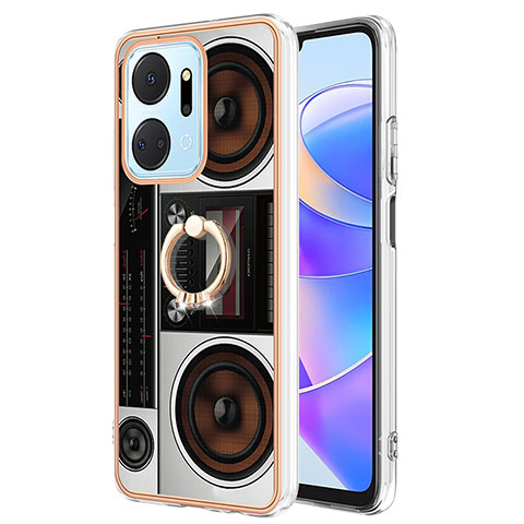 Coque Silicone Motif Fantaisie Souple Couleur Unie Etui Housse avec Support Bague Anneau YB2 pour Huawei Honor X7a Colorful