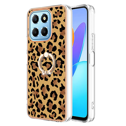 Coque Silicone Motif Fantaisie Souple Couleur Unie Etui Housse avec Support Bague Anneau YB2 pour Huawei Honor X8 5G Marron