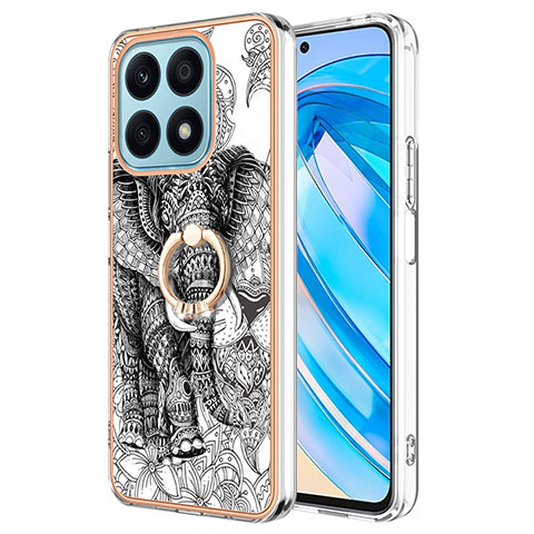 Coque Silicone Motif Fantaisie Souple Couleur Unie Etui Housse avec Support Bague Anneau YB2 pour Huawei Honor X8a 4G Gris