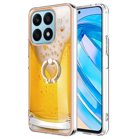 Coque Silicone Motif Fantaisie Souple Couleur Unie Etui Housse avec Support Bague Anneau YB2 pour Huawei Honor X8a 4G Jaune