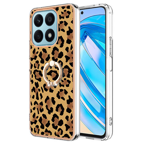 Coque Silicone Motif Fantaisie Souple Couleur Unie Etui Housse avec Support Bague Anneau YB2 pour Huawei Honor X8a 4G Marron