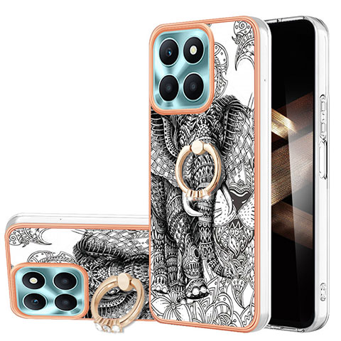 Coque Silicone Motif Fantaisie Souple Couleur Unie Etui Housse avec Support Bague Anneau YB2 pour Huawei Honor X8b Gris