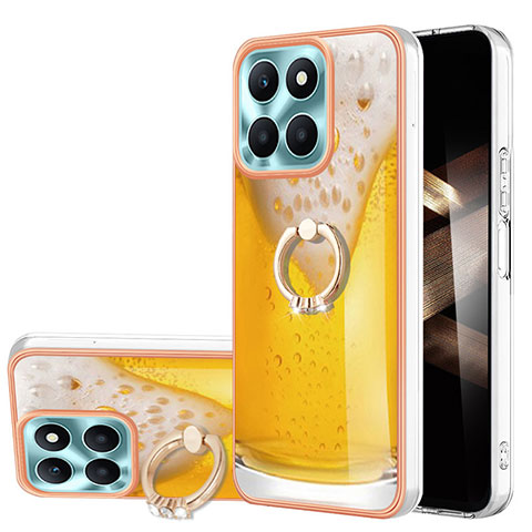 Coque Silicone Motif Fantaisie Souple Couleur Unie Etui Housse avec Support Bague Anneau YB2 pour Huawei Honor X8b Jaune