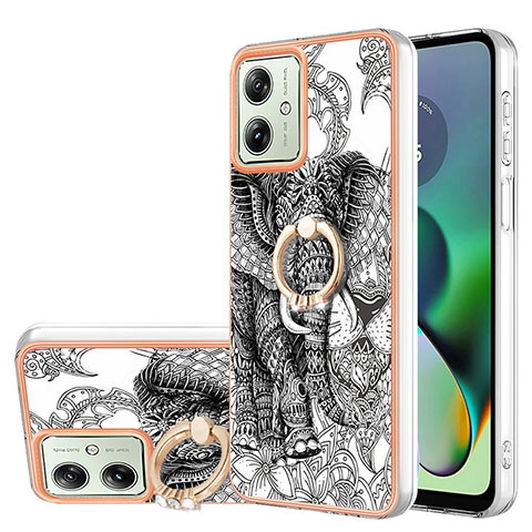 Coque Silicone Motif Fantaisie Souple Couleur Unie Etui Housse avec Support Bague Anneau YB2 pour Motorola Moto G54 5G Gris