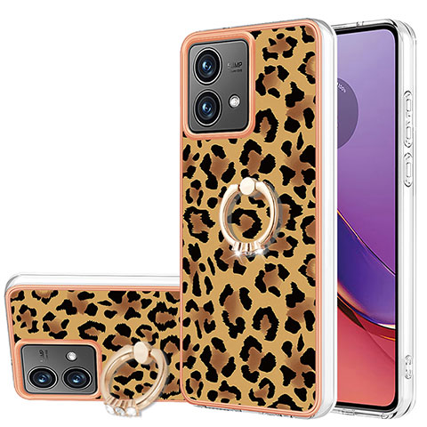 Coque Silicone Motif Fantaisie Souple Couleur Unie Etui Housse avec Support Bague Anneau YB2 pour Motorola Moto G84 5G Marron