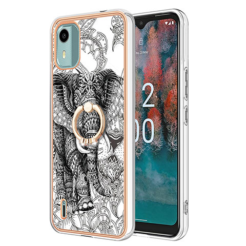 Coque Silicone Motif Fantaisie Souple Couleur Unie Etui Housse avec Support Bague Anneau YB2 pour Nokia C12 Gris