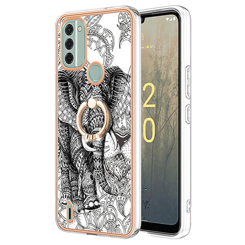 Coque Silicone Motif Fantaisie Souple Couleur Unie Etui Housse avec Support Bague Anneau YB2 pour Nokia C31 Gris