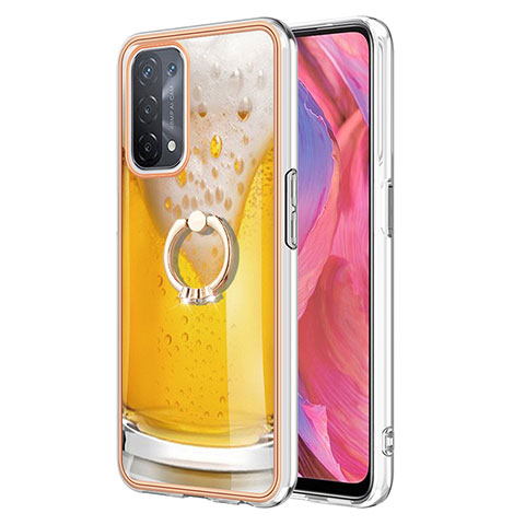 Coque Silicone Motif Fantaisie Souple Couleur Unie Etui Housse avec Support Bague Anneau YB2 pour Oppo A74 5G Jaune