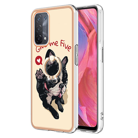 Coque Silicone Motif Fantaisie Souple Couleur Unie Etui Housse avec Support Bague Anneau YB2 pour Oppo A74 5G Kaki