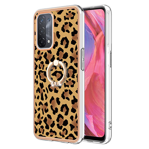 Coque Silicone Motif Fantaisie Souple Couleur Unie Etui Housse avec Support Bague Anneau YB2 pour Oppo A74 5G Marron