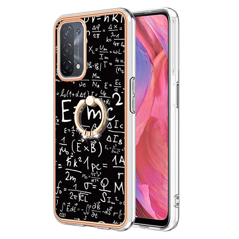 Coque Silicone Motif Fantaisie Souple Couleur Unie Etui Housse avec Support Bague Anneau YB2 pour Oppo A74 5G Noir