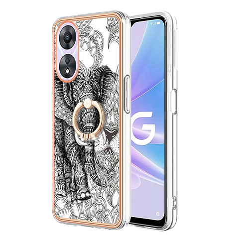 Coque Silicone Motif Fantaisie Souple Couleur Unie Etui Housse avec Support Bague Anneau YB2 pour Oppo A78 5G Gris