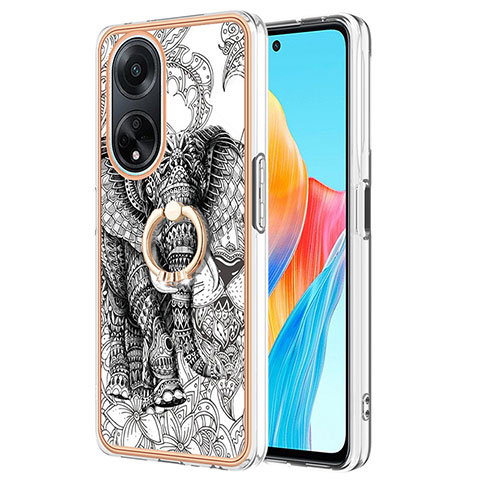 Coque Silicone Motif Fantaisie Souple Couleur Unie Etui Housse avec Support Bague Anneau YB2 pour Oppo A98 5G Gris