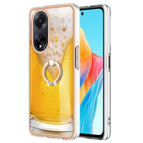 Coque Silicone Motif Fantaisie Souple Couleur Unie Etui Housse avec Support Bague Anneau YB2 pour Oppo A98 5G Jaune