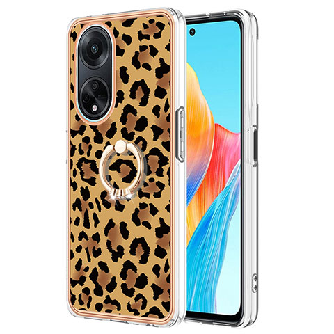 Coque Silicone Motif Fantaisie Souple Couleur Unie Etui Housse avec Support Bague Anneau YB2 pour Oppo A98 5G Marron