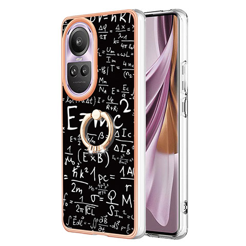 Coque Silicone Motif Fantaisie Souple Couleur Unie Etui Housse avec Support Bague Anneau YB2 pour Oppo Reno10 Pro 5G Noir