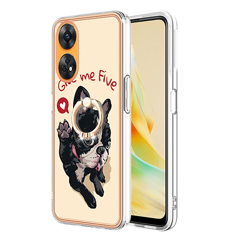 Coque Silicone Motif Fantaisie Souple Couleur Unie Etui Housse avec Support Bague Anneau YB2 pour Oppo Reno8 T 4G Kaki