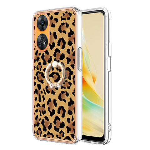 Coque Silicone Motif Fantaisie Souple Couleur Unie Etui Housse avec Support Bague Anneau YB2 pour Oppo Reno8 T 4G Marron