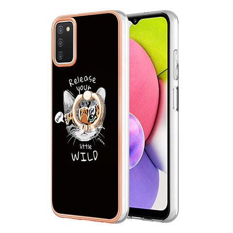 Coque Silicone Motif Fantaisie Souple Couleur Unie Etui Housse avec Support Bague Anneau YB2 pour Samsung Galaxy A02s Mixte