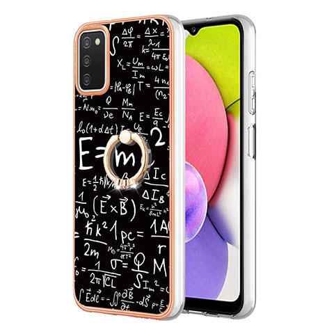 Coque Silicone Motif Fantaisie Souple Couleur Unie Etui Housse avec Support Bague Anneau YB2 pour Samsung Galaxy A03s Noir