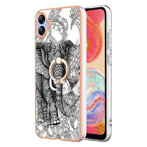 Coque Silicone Motif Fantaisie Souple Couleur Unie Etui Housse avec Support Bague Anneau YB2 pour Samsung Galaxy A04 4G Gris