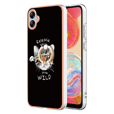 Coque Silicone Motif Fantaisie Souple Couleur Unie Etui Housse avec Support Bague Anneau YB2 pour Samsung Galaxy A04E Noir